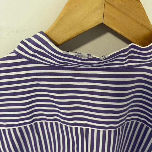 Lacoste Men's Purple & White Stripe Button Up Top Size 45 - Picture 7 of 8